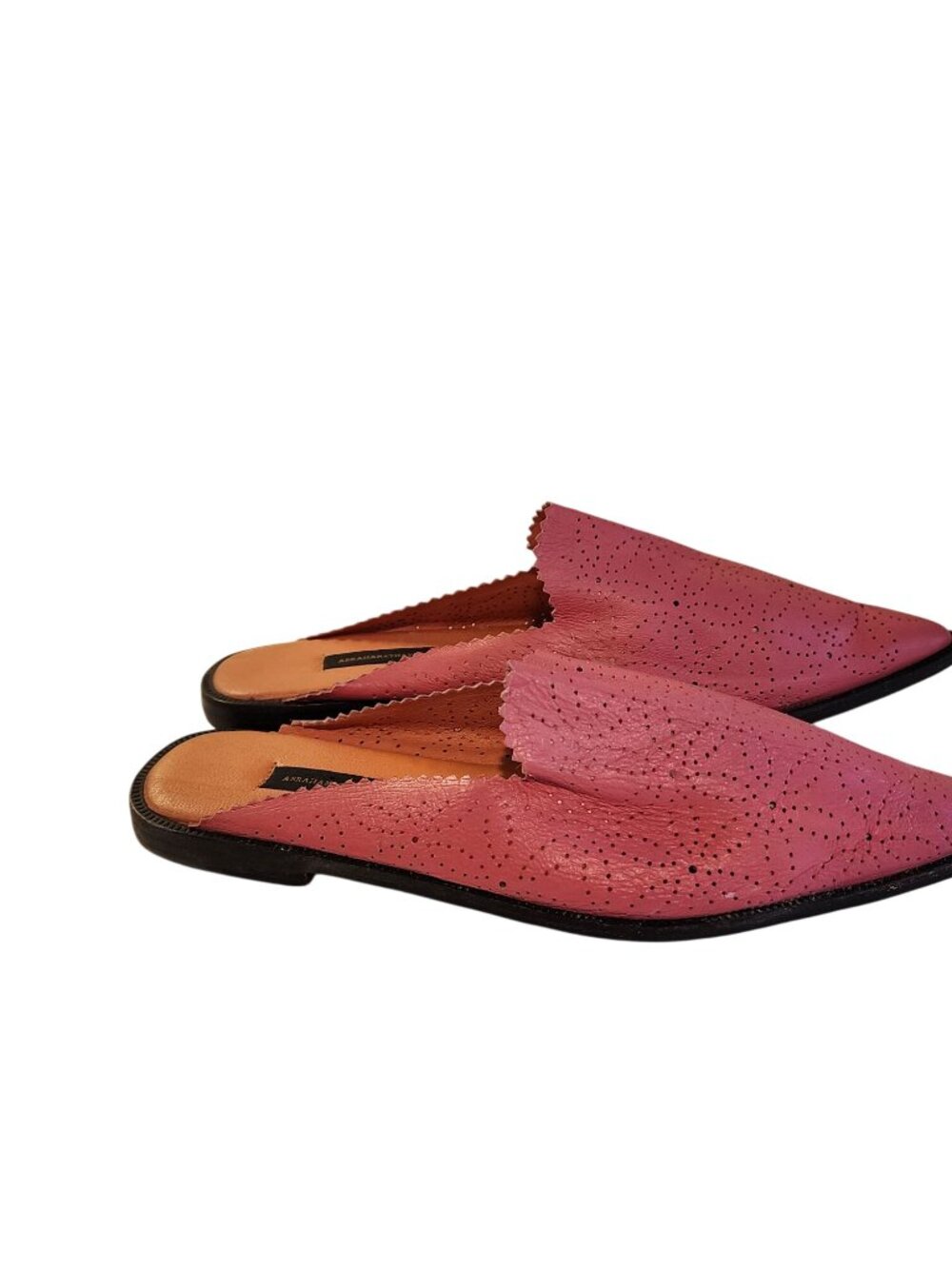 Abraham & Thakore Slide On Mules Pink Perforated Leather Women's Size 39